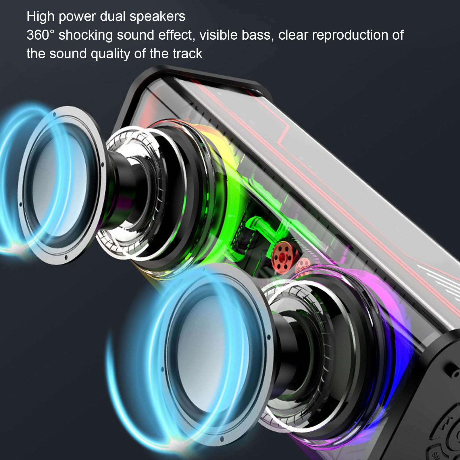 VBESTLIFE V8 Bluetooth Speaker, Portable Bluetooth 5.3 Speaker with Powerful Dual Speakers, Colorful Lights, for Home, Desktop, Outdoors, Travel (Black) 3