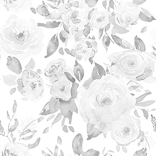 Yancorp 17.3"x118.1" Grey White Textured Peel and Stick Flower Wallpaper Self Adhesive Vinyl Removable Decorative Contact Paper for Kitchen Cabinets, Furniture, Bedroom, Bathroom and Walls