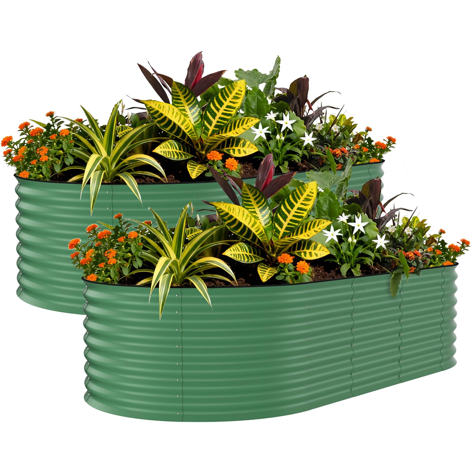 View 1 of ***Box 1 of 2*** Garvee 2 Pack 8x4x2ft Galvanized Raised Garden Bed Kit, Oval Metal Planter Boxes with Anti-Cut Safety Edges, Rust-Resistant Deep Root Planters for Outdoor Vegetables, Flowers, Herbs, Green