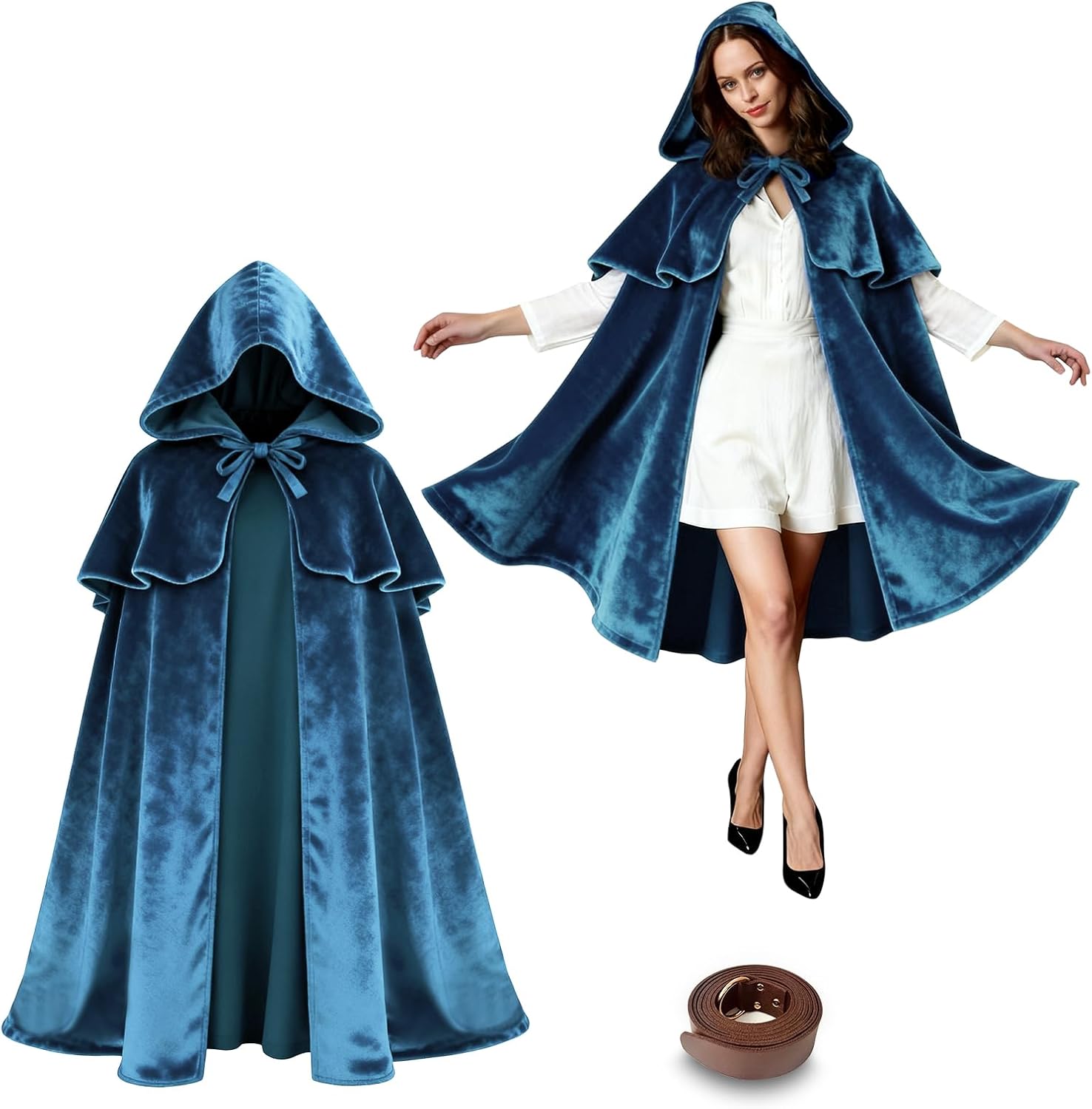 Renaissance Costumes Cloak with Hood Arm Holes Women Medieval Hooded Cape for Halloween Cosplay