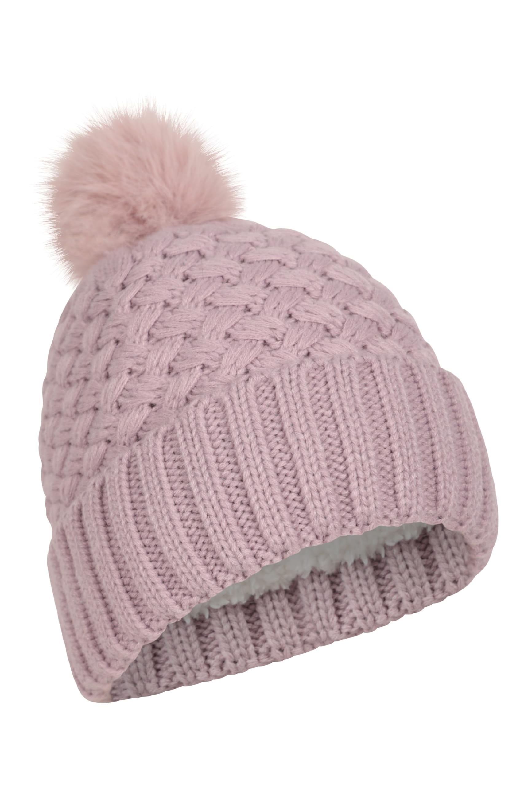 Mountain Warehouse Women's Lilac (Fur Lined) Lisbon Fur Lined Pom Beanie - Warm Winter Cap, Breathable Hat Cap, Easy Care - Best For Travelling, Walking & Camping Lilac