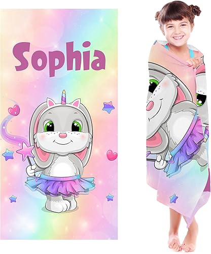 Toallas de playa personalizadas para niños, toallas de playa de microfibra personalizadas con nombre, absorción de agua, accesorios de playa de