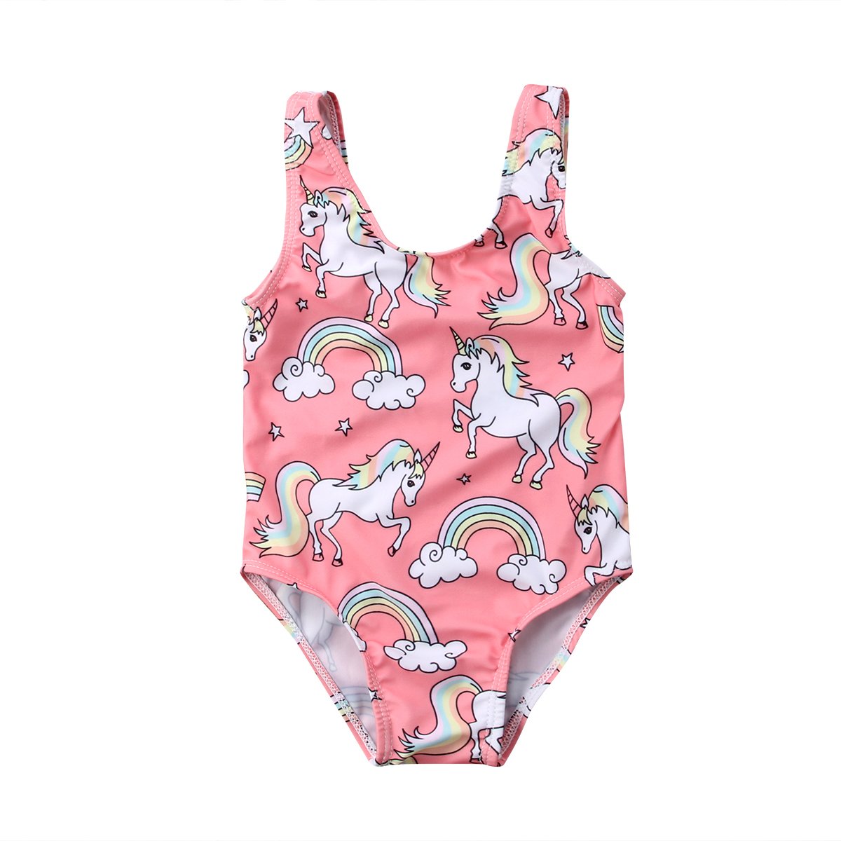 Newborn Baby Girl Cute Unicorn Swimsuit Rainbow Bathing Suit Bikini Floral Swimwear for Baby Girls Beach Wear (Pink, 100(18-24 M))
