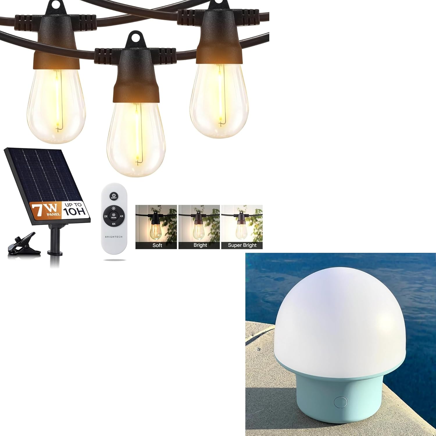 Brightech Bundle 104 (93+11) FT Ambience Pro Solar Powered Outdoor LED String Lights + Portobello Cordless LED Touch Table Lamp