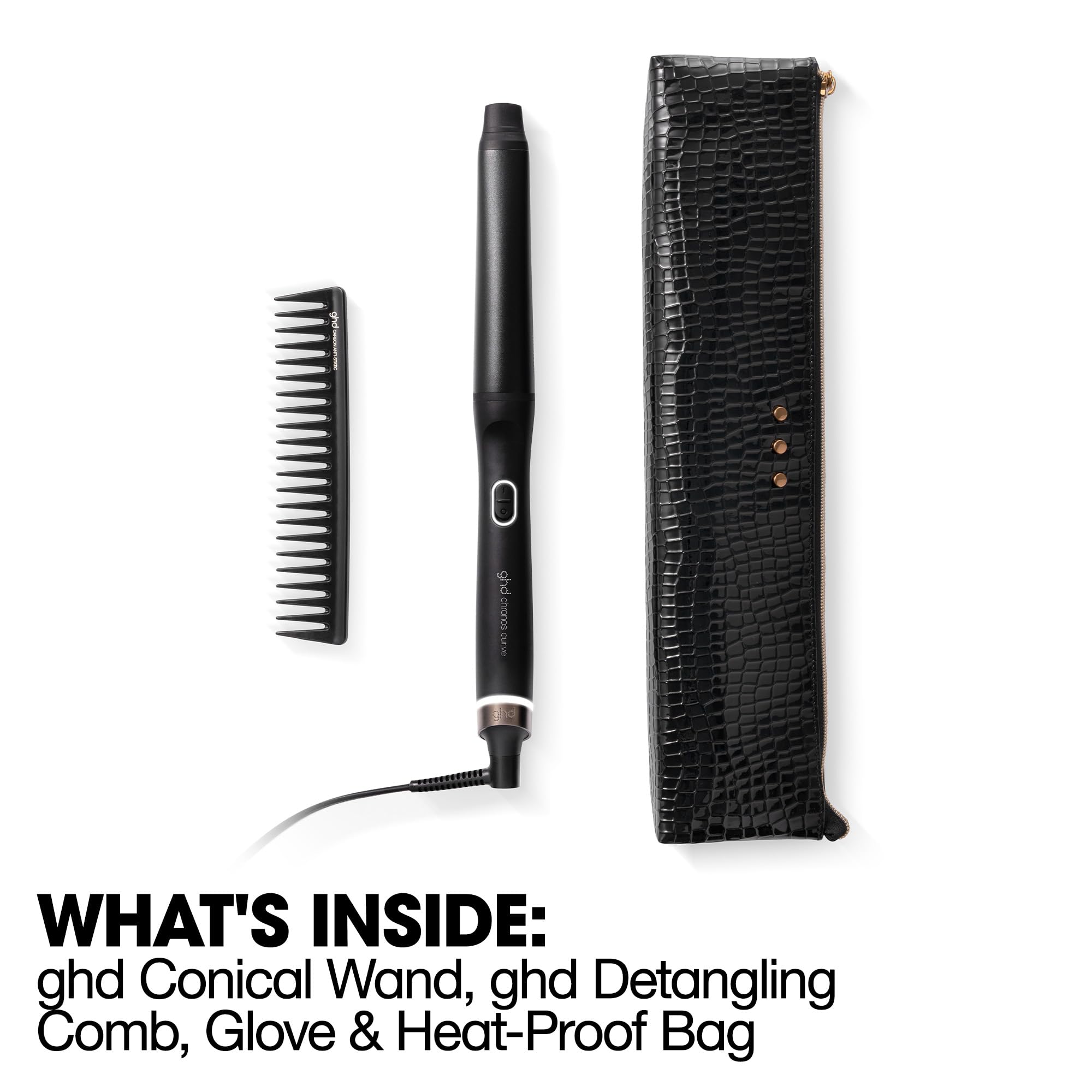 ghd Chronos Curve - Juego de regalo de varita cónica festiva, rizador de pelo, con cepillo de paleta y bolsa resistente al calor, para rizos de playa que duran todo el día