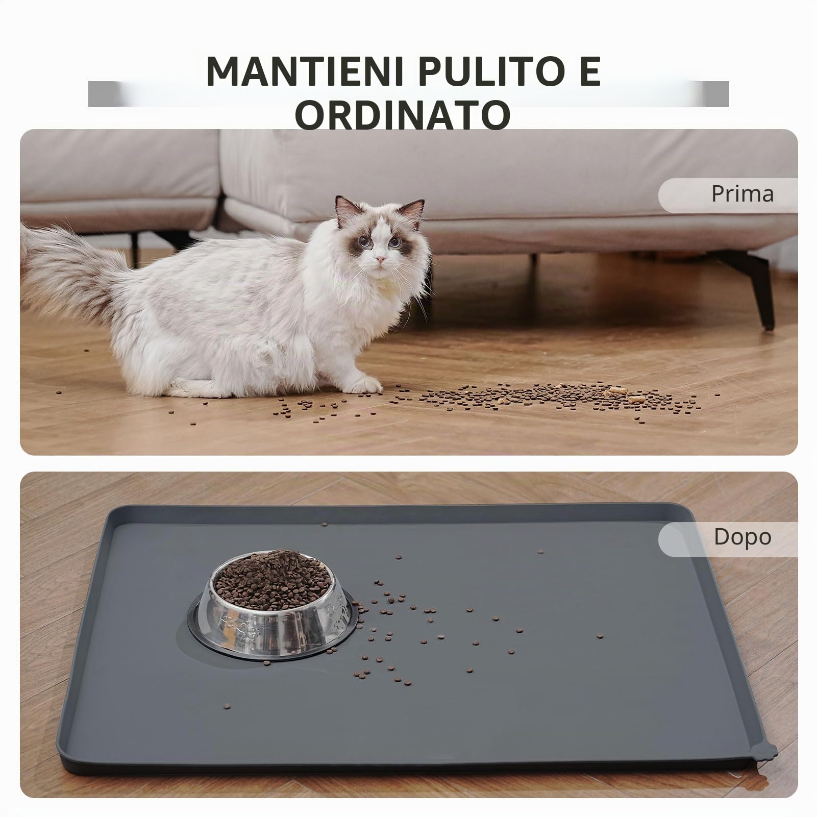 Reopet Tappetino per Cibo e Acqua in Silicone per Animali Domestici, Impermeabile con Bordi Rialzati Antispill, Placca per Ciotole Sia per Cani che per Gatti Disponibile in Diverse Dimensioni e Colori
