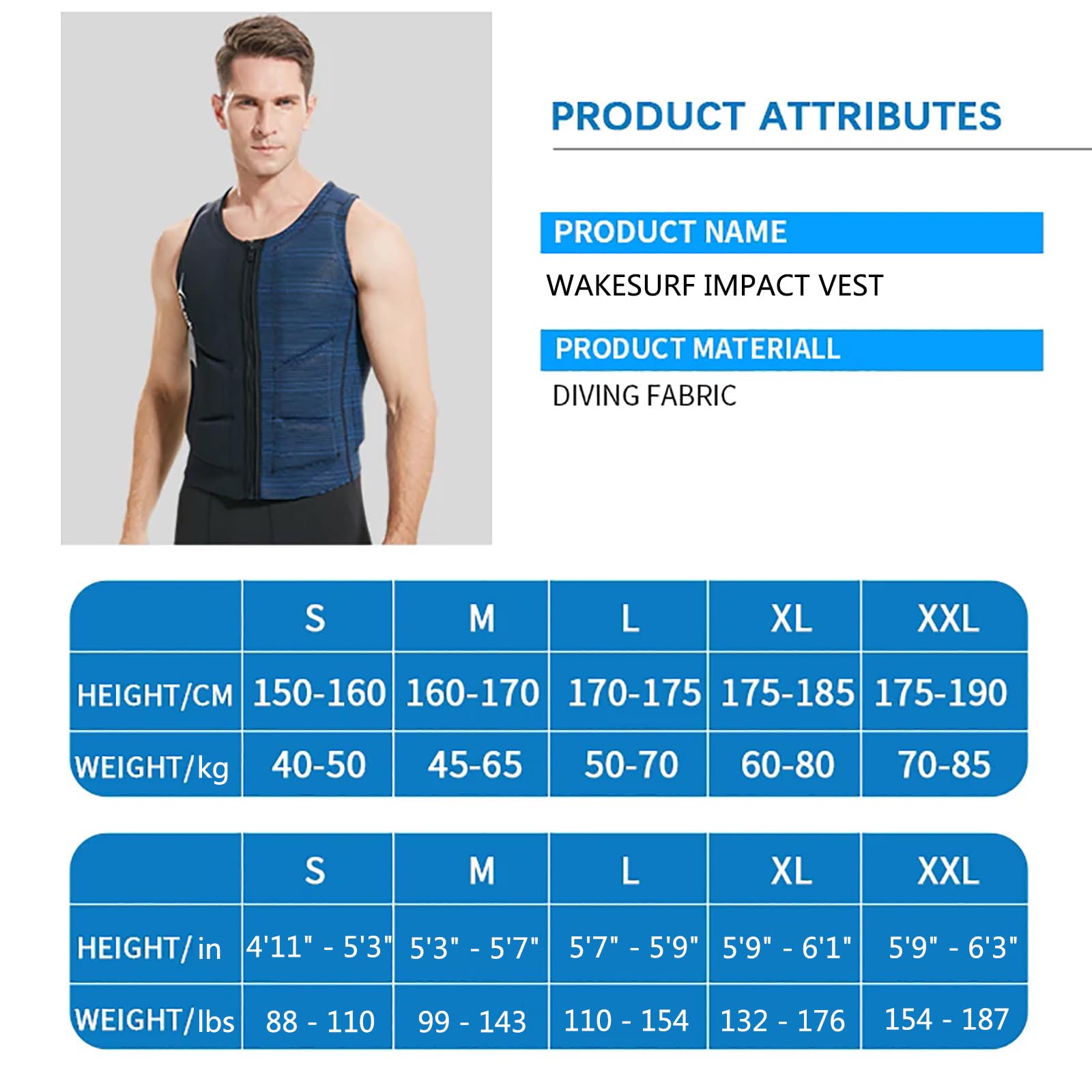 Gilet in neoprene Impact per adulti, progettato per wakesurf e skimboard, ideale per canottaggio, rafting, surf e tutte le attività sportive acquatiche