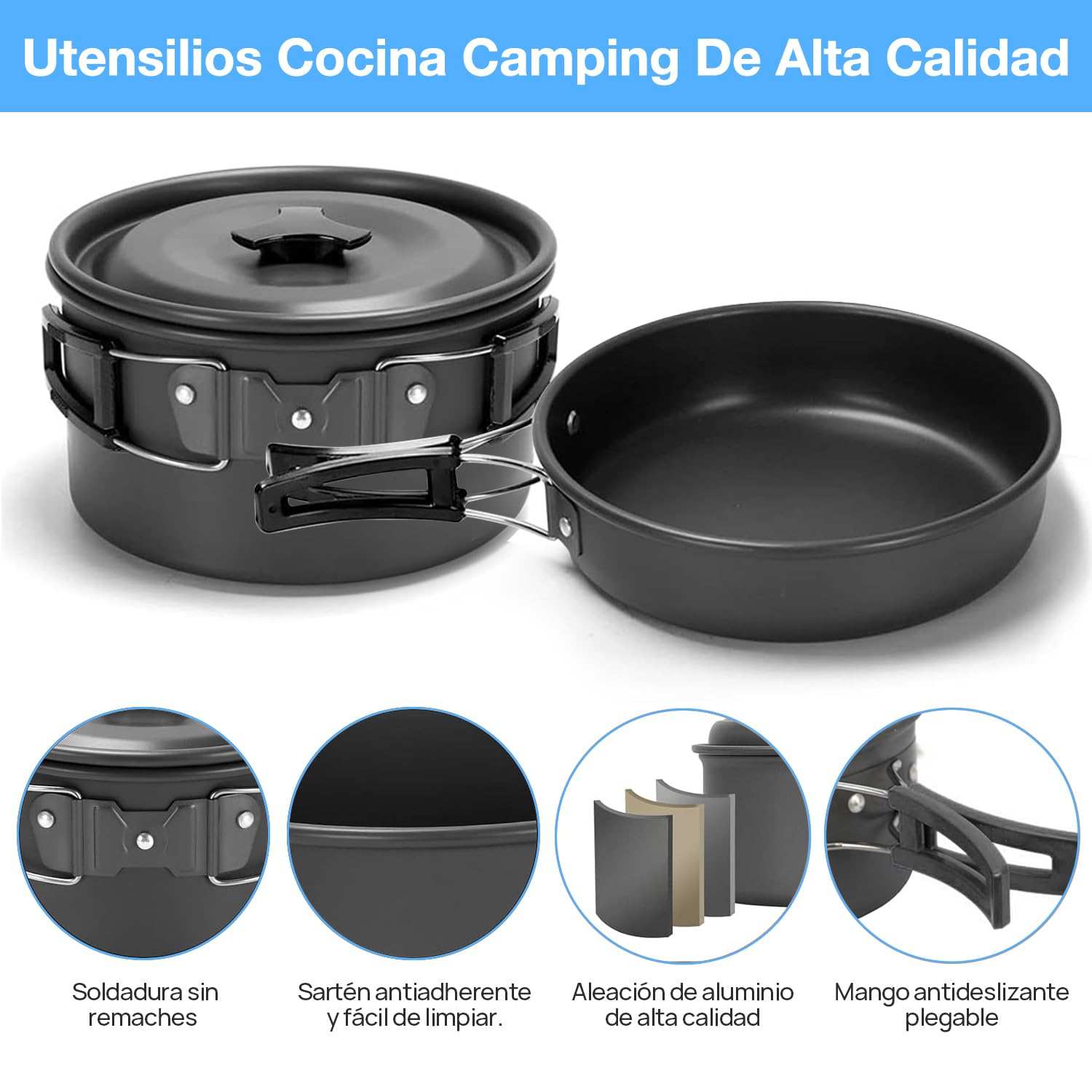 Kit De Utensilios De Cocina De Aluminio Para Camping - Portátil, Ligero (462 G), Resistente Al Calor Hasta 180°C
