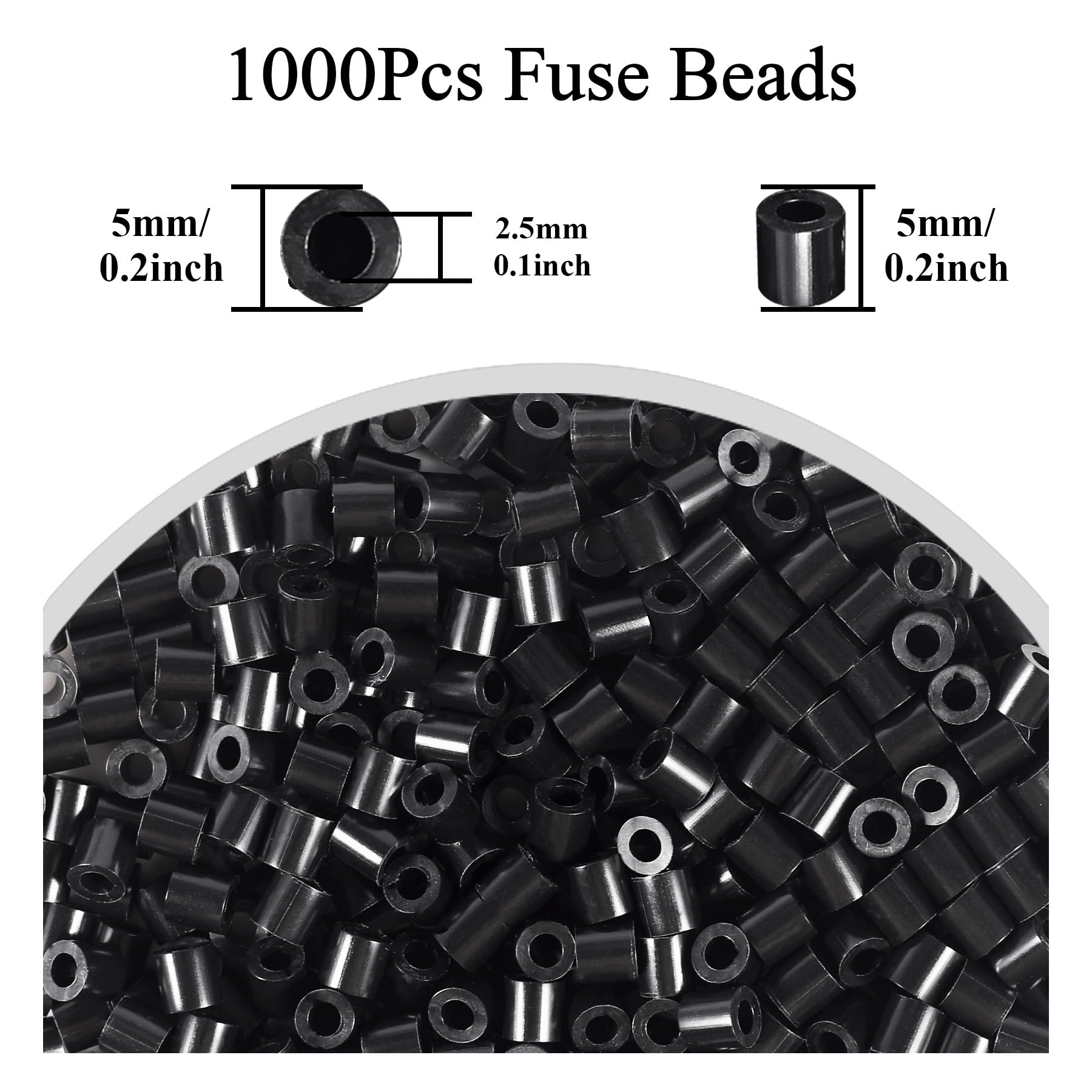 1000Pcs Loose Fuse Beads 5mm Bulk Refill Kit Fast Easy to Use Stress Relief Pixel Art Melting Beads for DIY Decor Crafts Creative Handmade Projects 3D Craft (Black) - Image 2