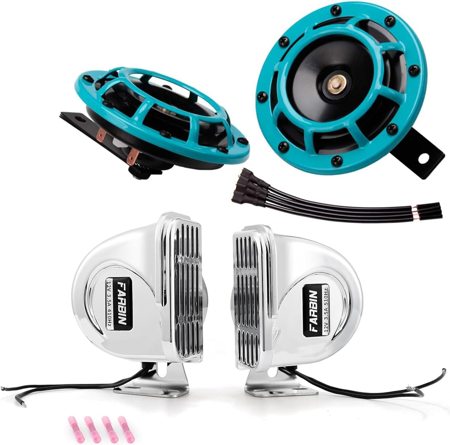 FARBIN Car Horn Supertone Horn 12V kit with 12V Double stainless steel horn