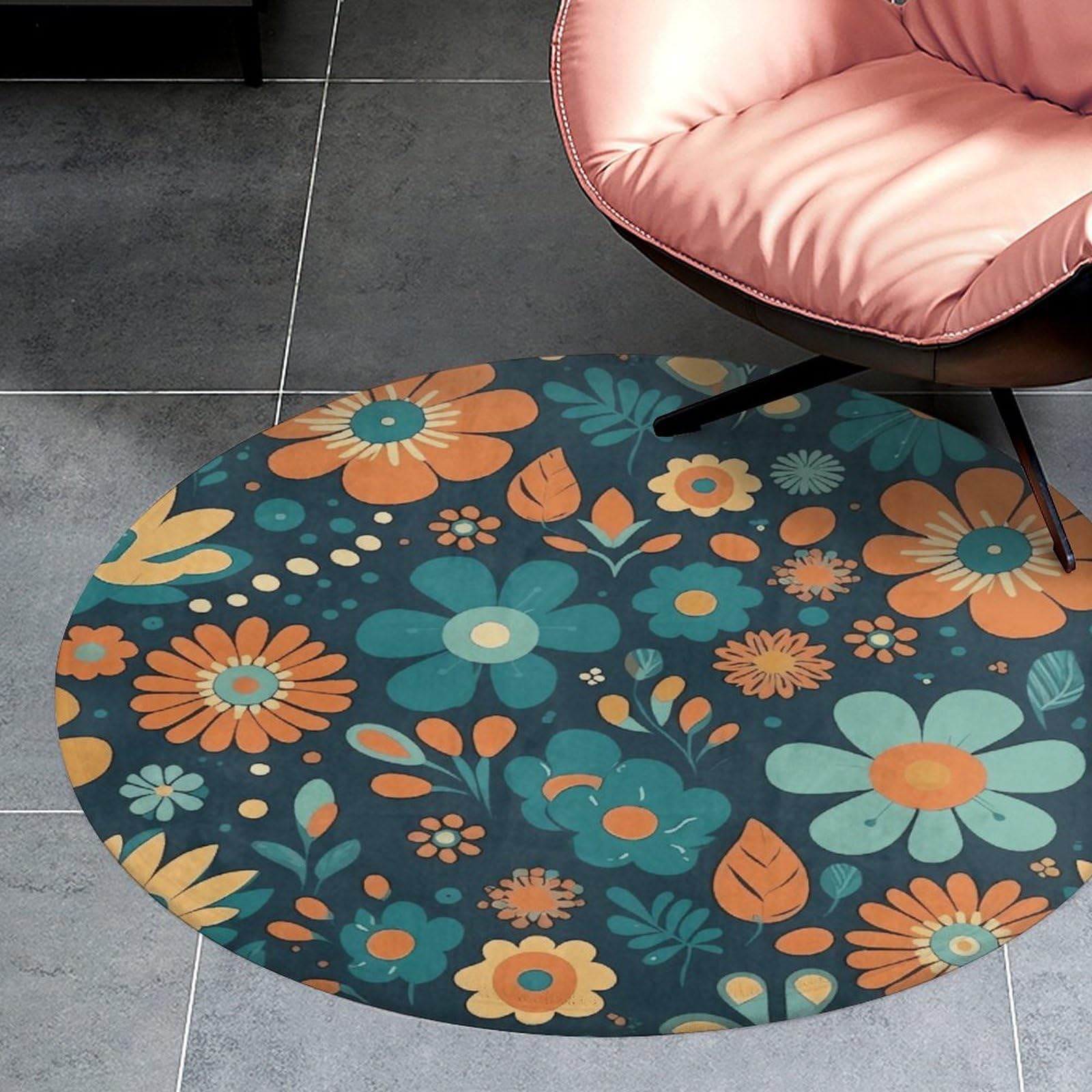 Tapis rond pour chambre et salon paillasson d'intérieur floral