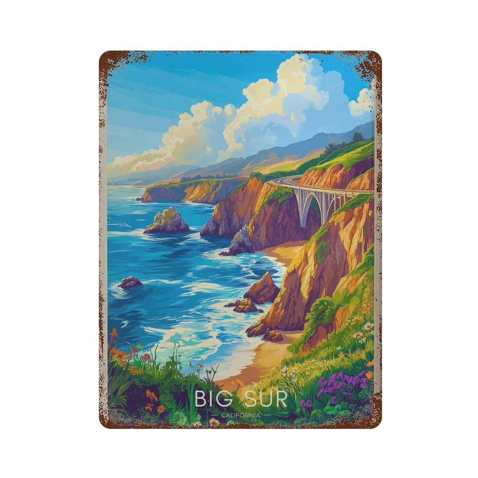 xiaoxiaoshen Big Sur California Travel Pacific Coast Wall Decor Art Metal Tin Poster Modern Home Decor Art Home Bar Shop Decorations Vintage Sign 40x30cm