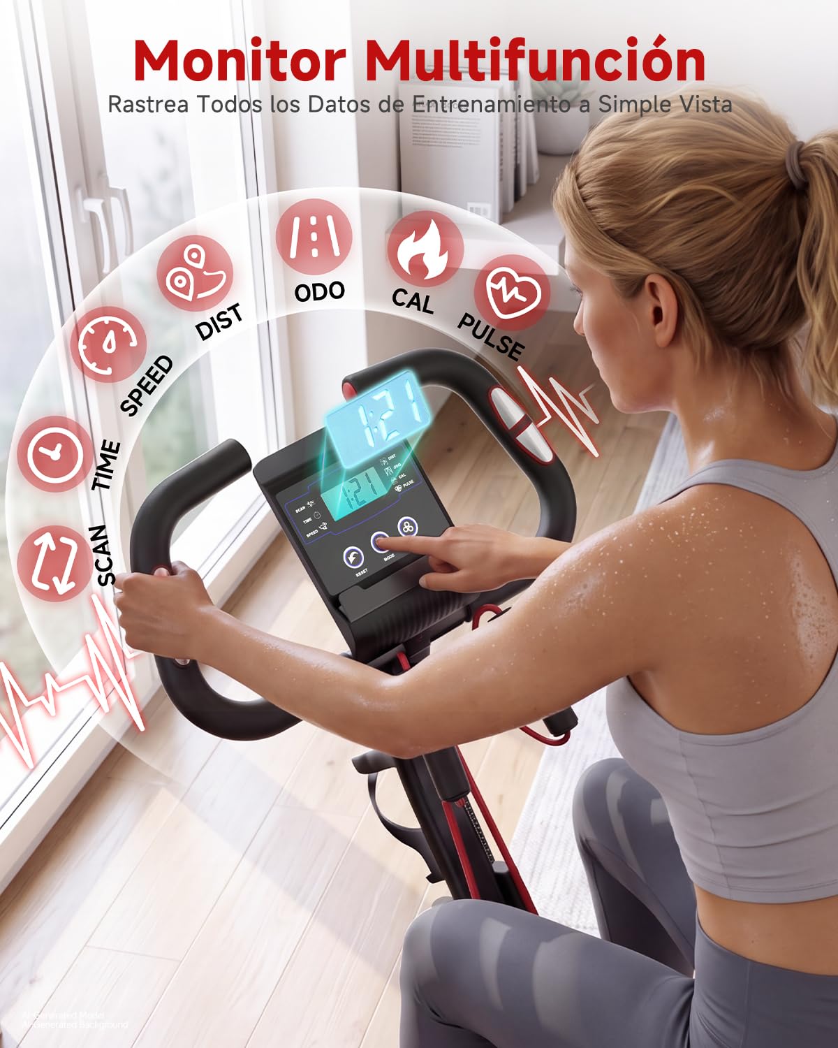 Dskeuzeew Bicicleta estática plegable con resistencia magnética y LCD & APP