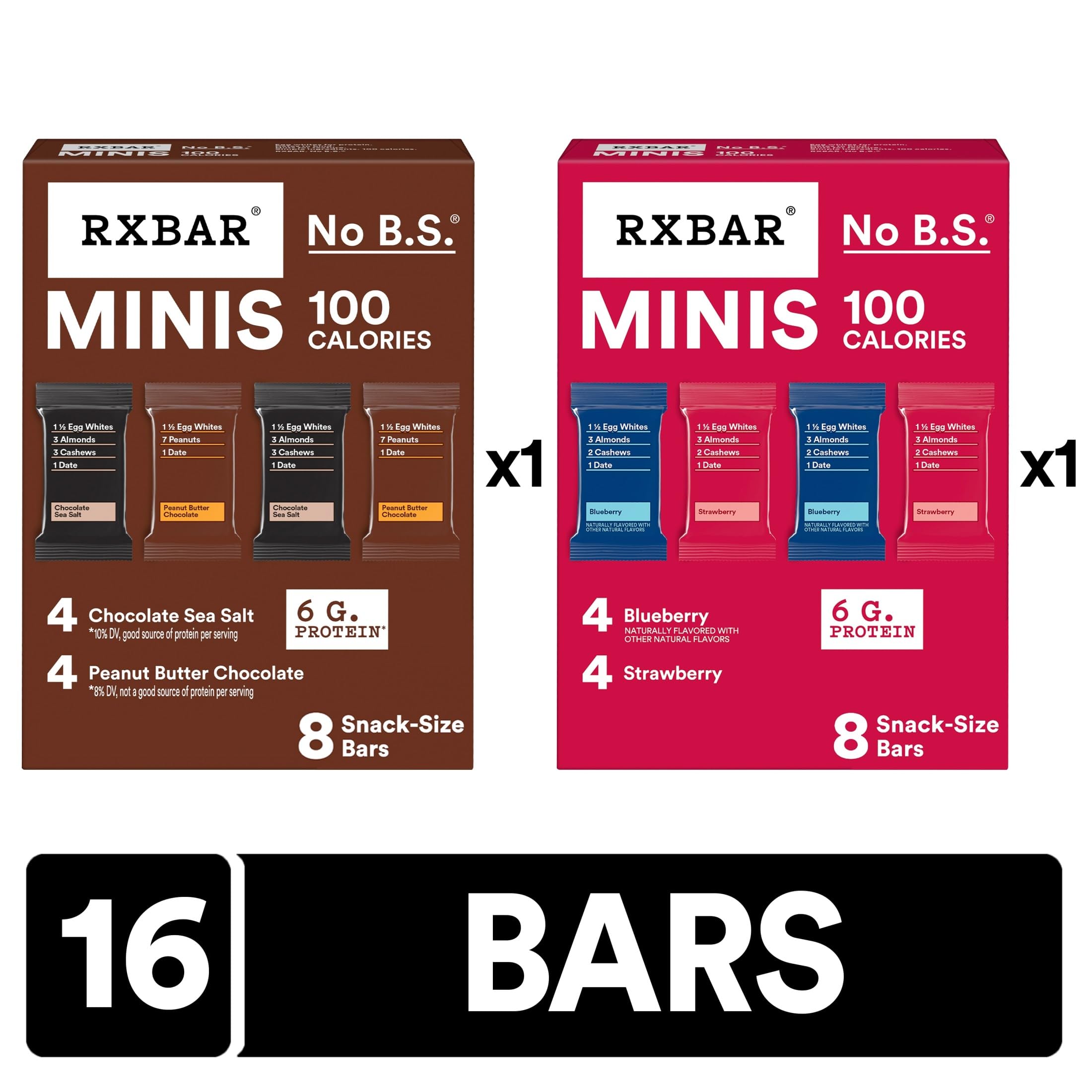 RXBAR Minis Barras de proteína, 0.24 onzas de proteína, aperitivos sin gluten, paquete variado (16 barras)
