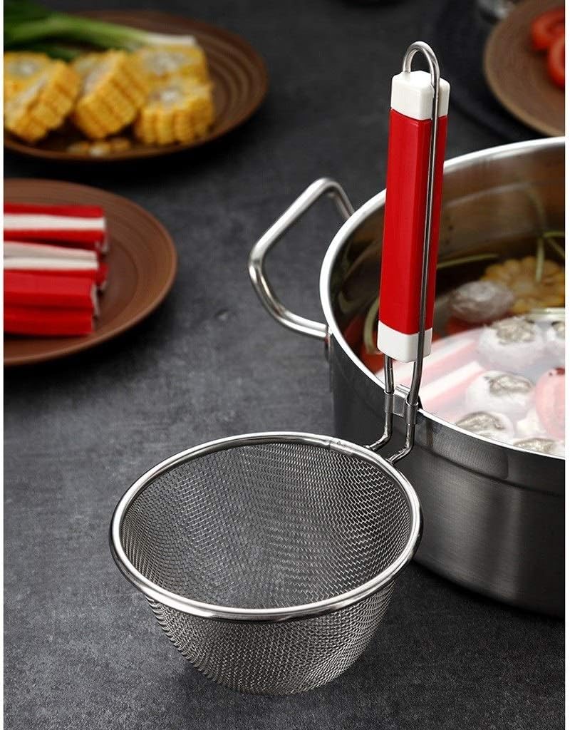 Leaky Spoon with Red Handle Stainless Steel Spider Strainer Skimmer Ladle Easy to Store 11.6 Inch Colander