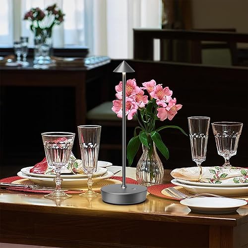 Miniatura 9 de Juego de 2 lámparas de mesa inalámbricas recargables, 6000 mAh LED, funciona con pilas, lámpara de escritorio con control táctil, atenuación