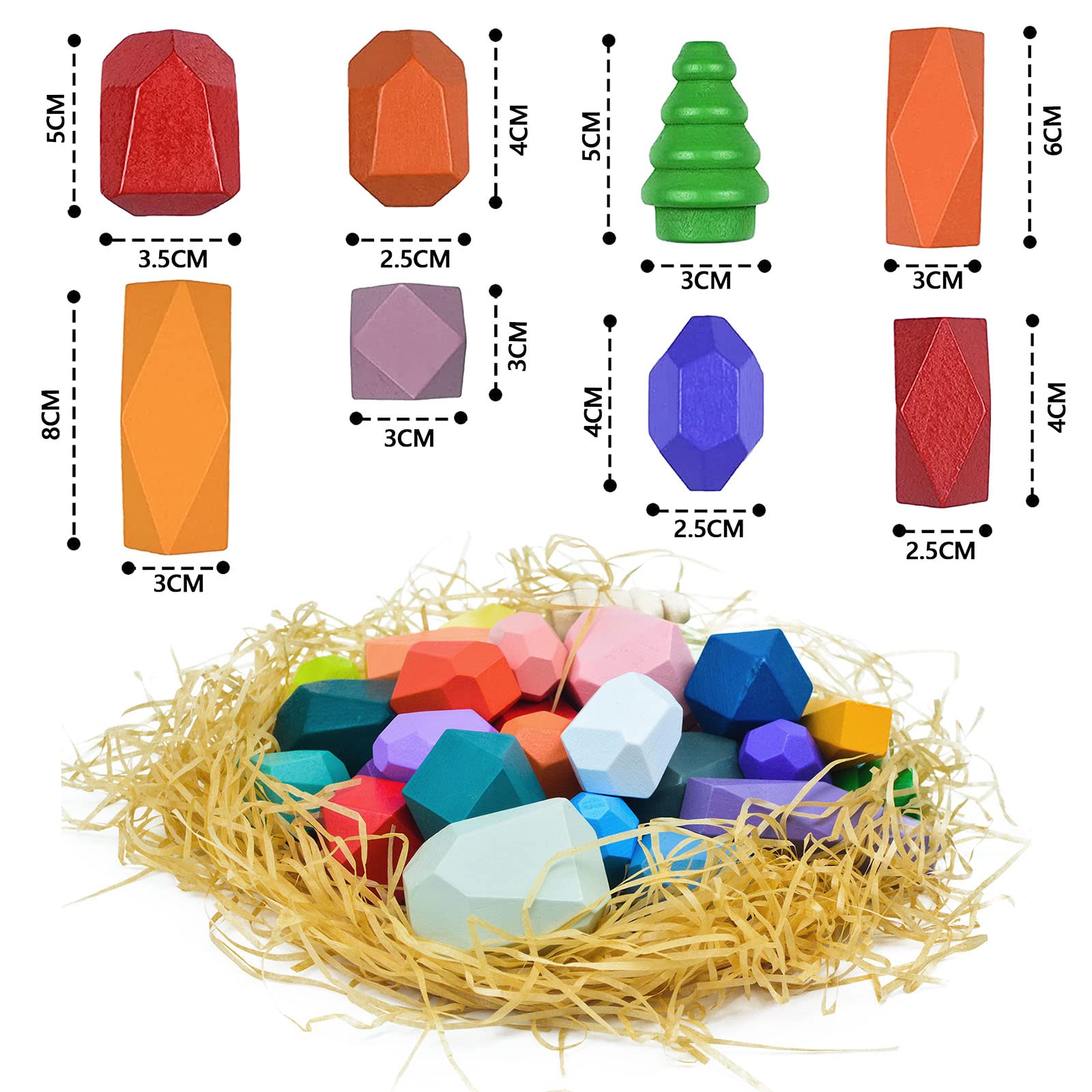 Amazon | Ghims 積み木 石 おもちゃ 木製 立体ブロック 積み石