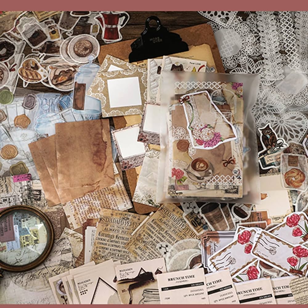 大量 コラージュ素材 まとめ売り 紙もの ステッカー ヴィンテージ シール ヴィンテージコラージュ素材ステッカーブック | 文具屋 なび助