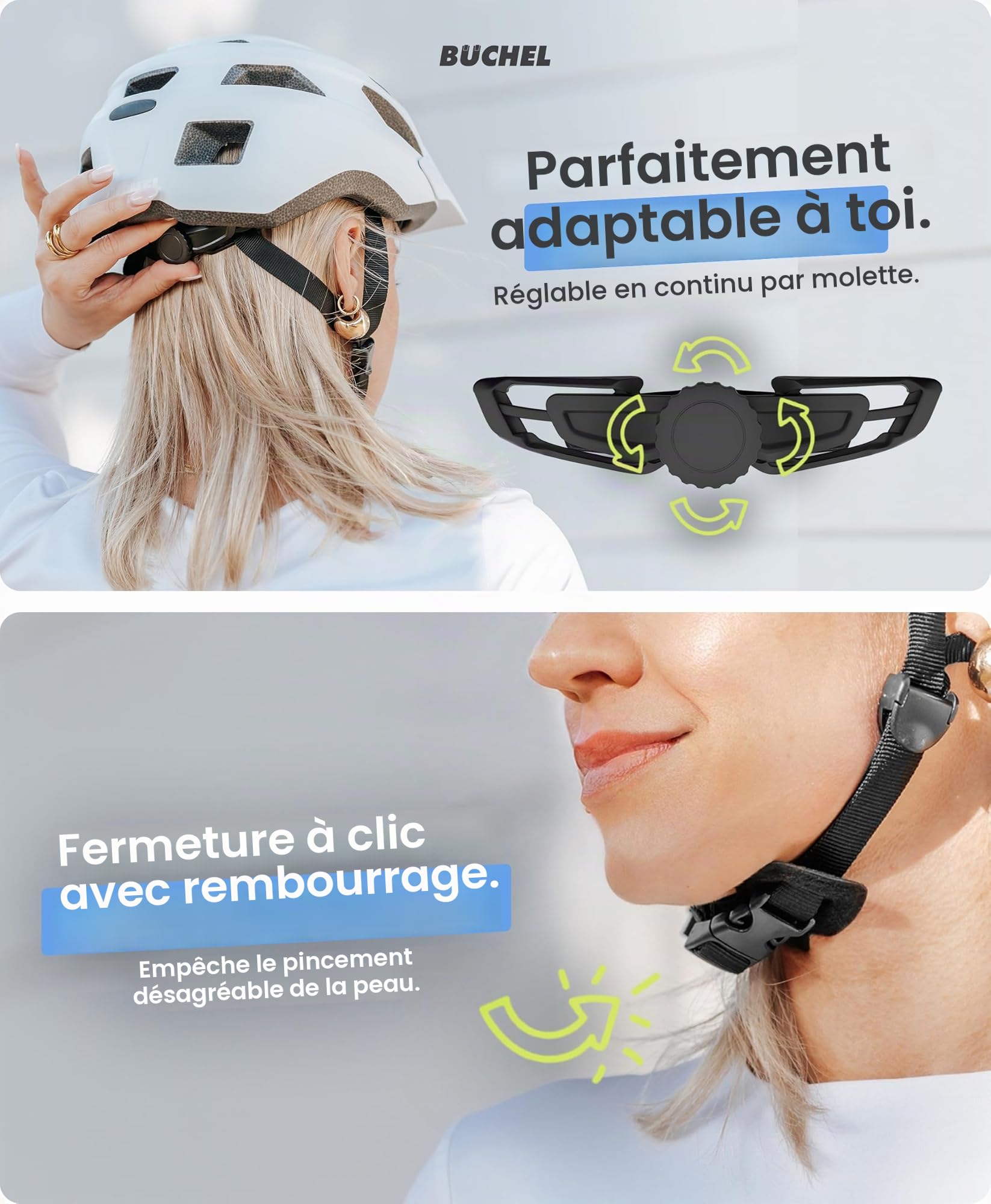 BÜCHEL Casque Velo Homme, Femme, Enfants - Casque Velo avec Technologie in-Mould & Cam Lock - Rembourrage au Menton et Filet Anti-Mouches Lavable - Casque VTT 52 à 57 cm et 58 à 61 cm