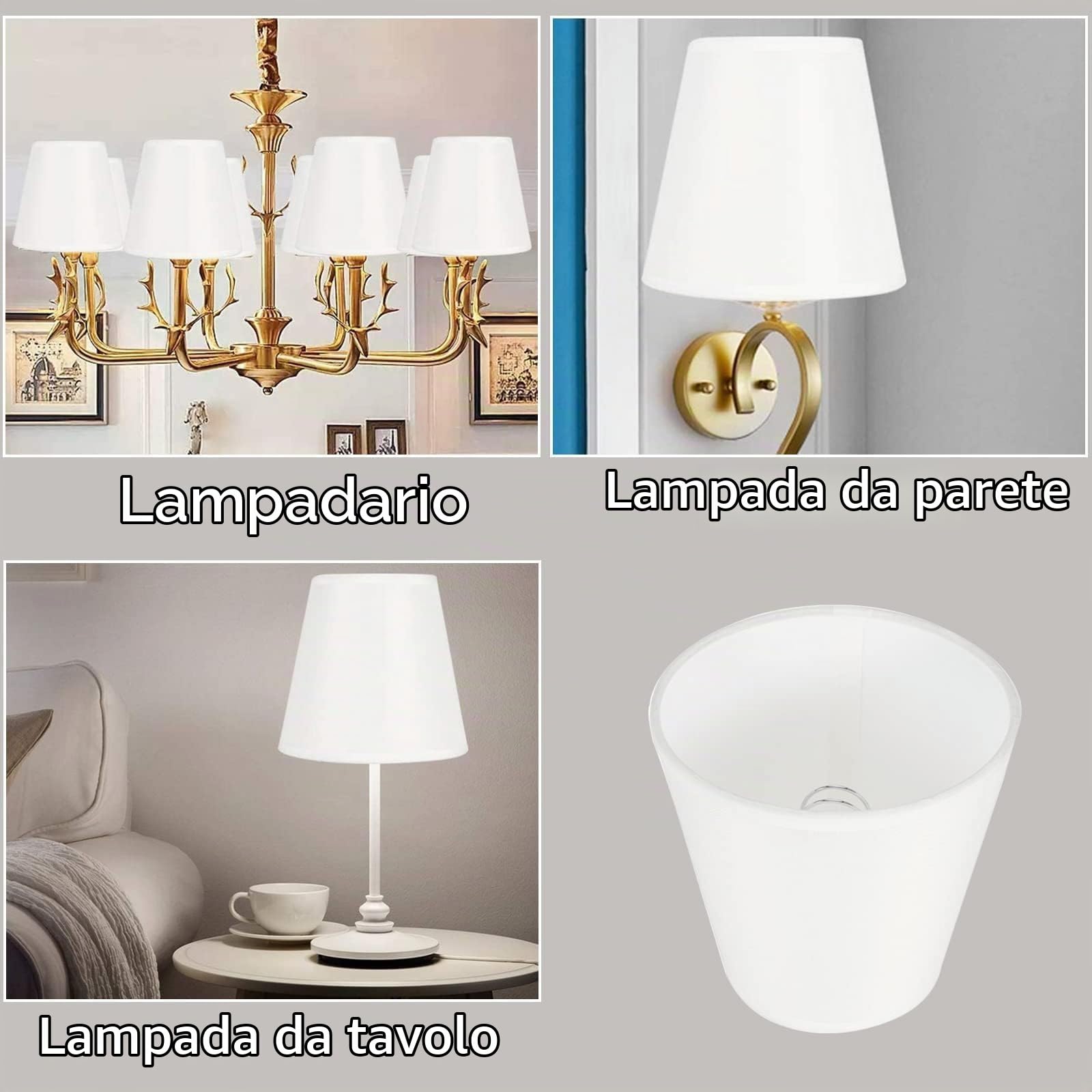 HERCHR set di 6 paralumi a clip per lampade e lampadari classico, Ricambio paralume in tessuto, Piccolo Paralumi realizzato a mano, Paralume Moderno bianco per Lampadario, 3,5 X 5,2 X 5,5 Pollici