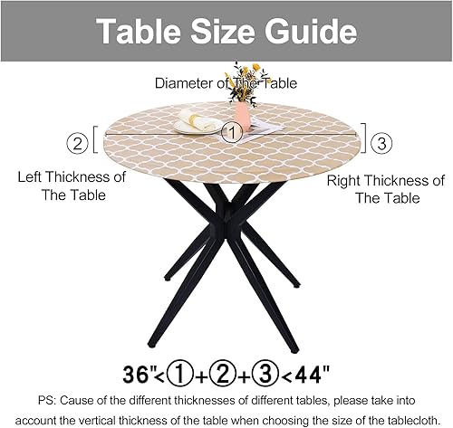 Miniatura 389 de Smiry - Mantel redondo de vinilo ajustable con bordes elásticos y parte trasera de franela, mantel de vinilo impermeable, lavable, diseño enrejado