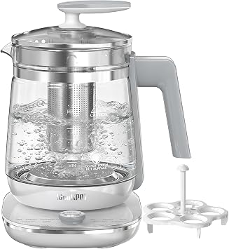1200w Electric Kettle, 1.5L Borosilicate Glass tea kettle, Hot water kettle electric for Coffee or Tea, BPA Free, Auto Shut-Off, Stainless Steel, Fast Boil, White