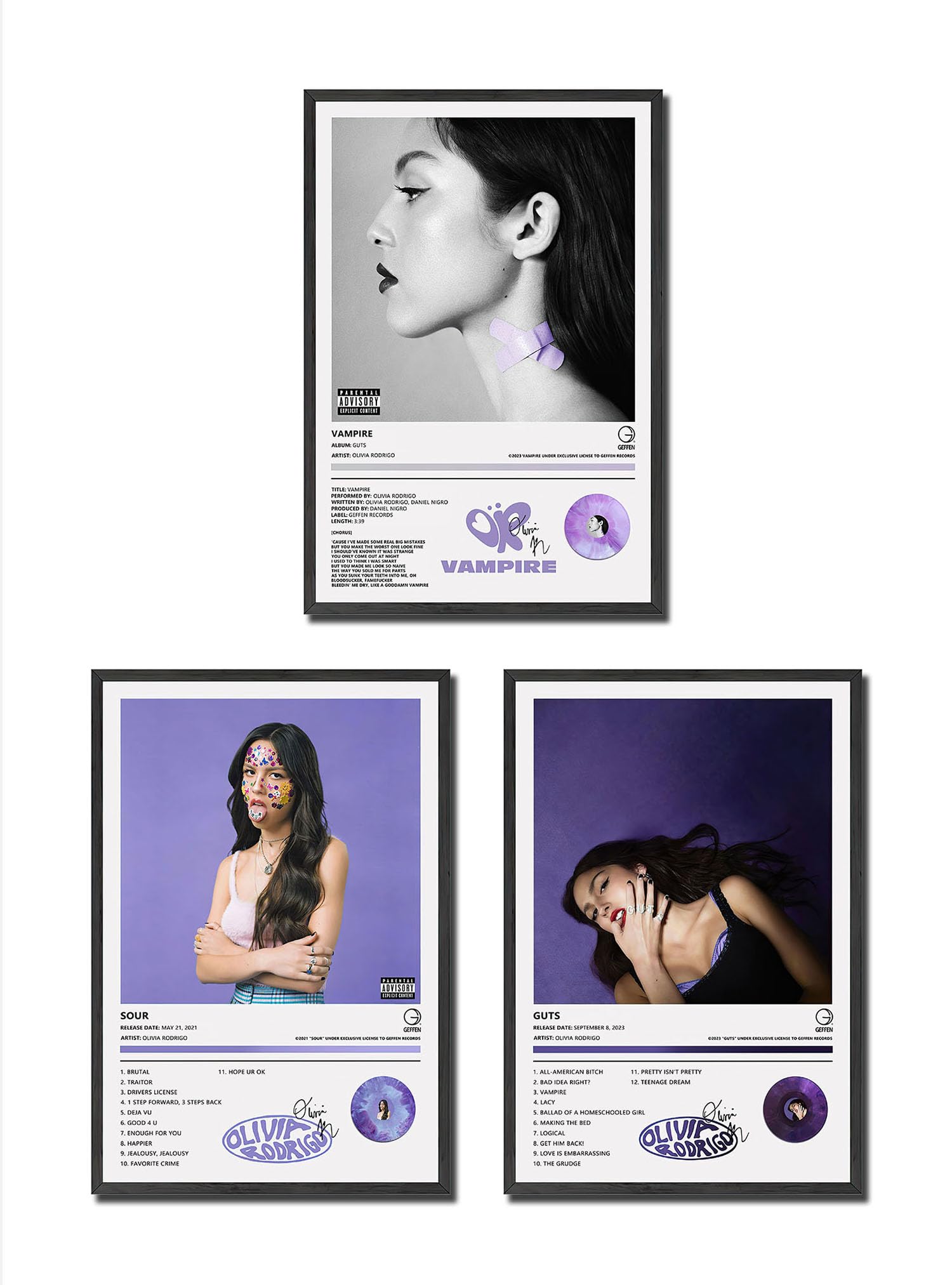BATWHO Olivia poster A Set of 3 canvas posters,GUTS Poster SOUR Poster VAMPIRE Poster, Rodrigo Album Aesthetics 3 Piece Set,8x12IN Canvas Prints Unframed Set of 3