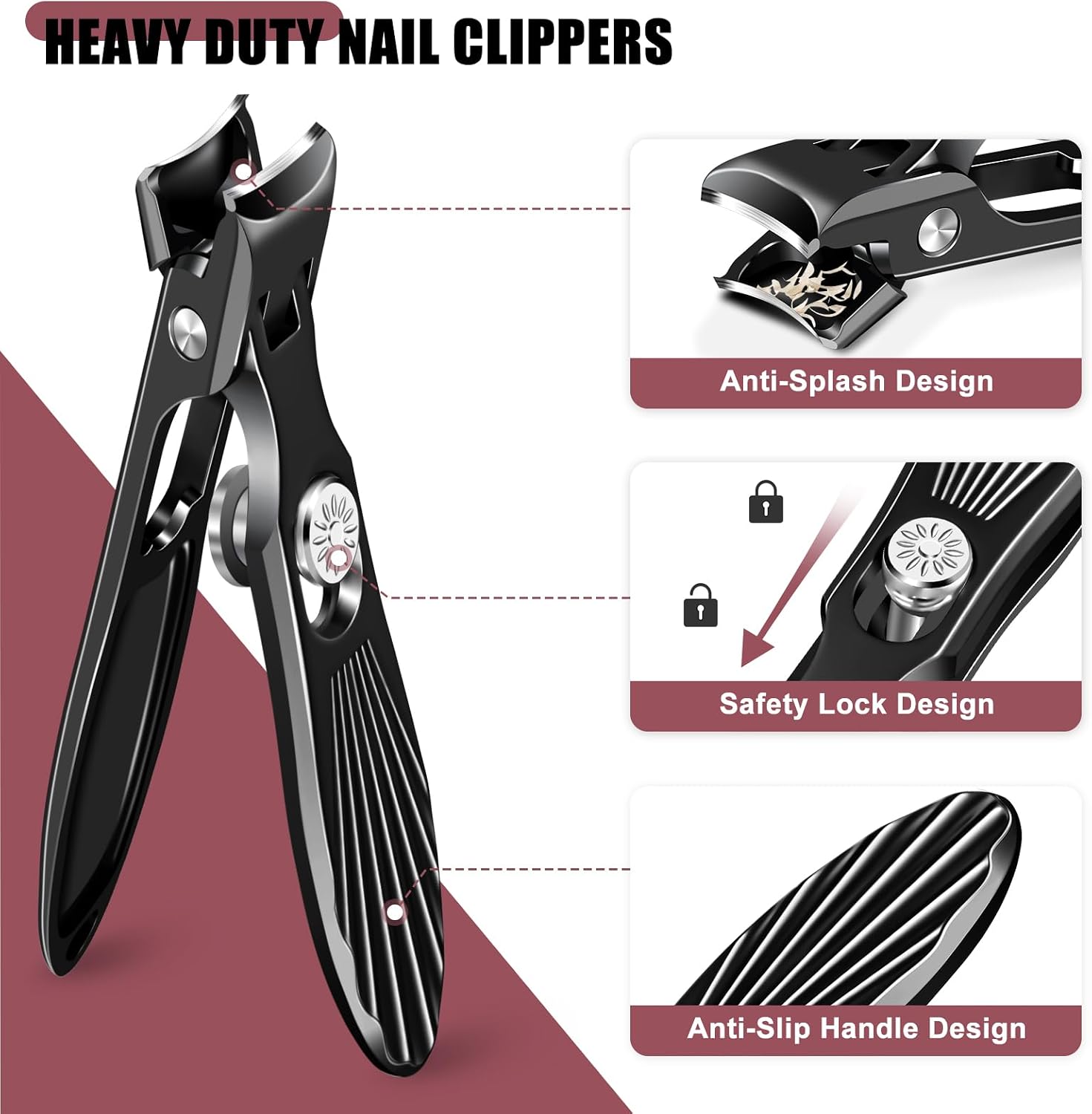 German Nail Clippers for Men Thick Nails with Catcher, Large Toenail Clippers for Seniors with Wide Opening, Heavy Duty Long Handle Fingernail Clipper Sharp Nail Cutter Gifts for Men Women, Black