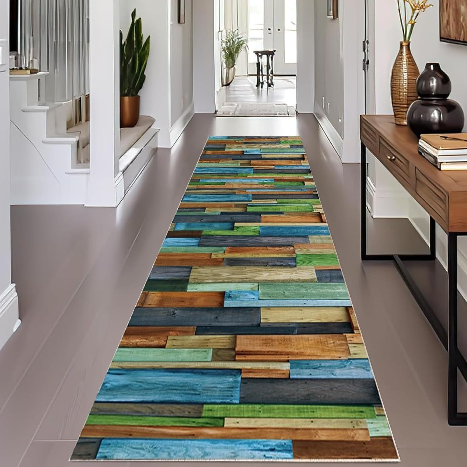Tapis de couloir long 120x400 cm rectangulaire antidérapant multicolore