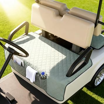 Golf Cart Seat Covers, Universal Golf Cart Seat Towel Blanket with 4 Front Pockets & Nonskid Bottom Fits for EZGO, Yamaha, Club Car and More 2 Person Seats Golf Carts