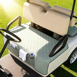 Kaskawise Golf Cart Seat Covers,Universal Golf Cart Seat Towel Blanket with 4 Front Pockets & Nonskid Bottom Fits for EZGO, Yamaha, Club Car DS Precedent and More 2 Person Seats Golf Carts (Grey)