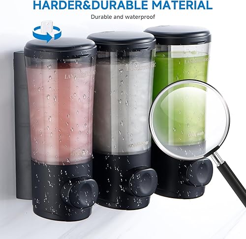 Miniatura 4 de Dispensador de champú y acondicionador, dispensador de ducha de 3 cámaras, sin taladro, dispensador de champú para ducha, montado en la pared,