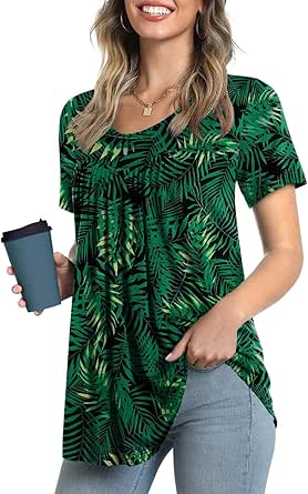LONGYUAN Women Summer 2023 Casual Tops Short Sleeve Tunic Hide Belly Shirts Elastic Blouse