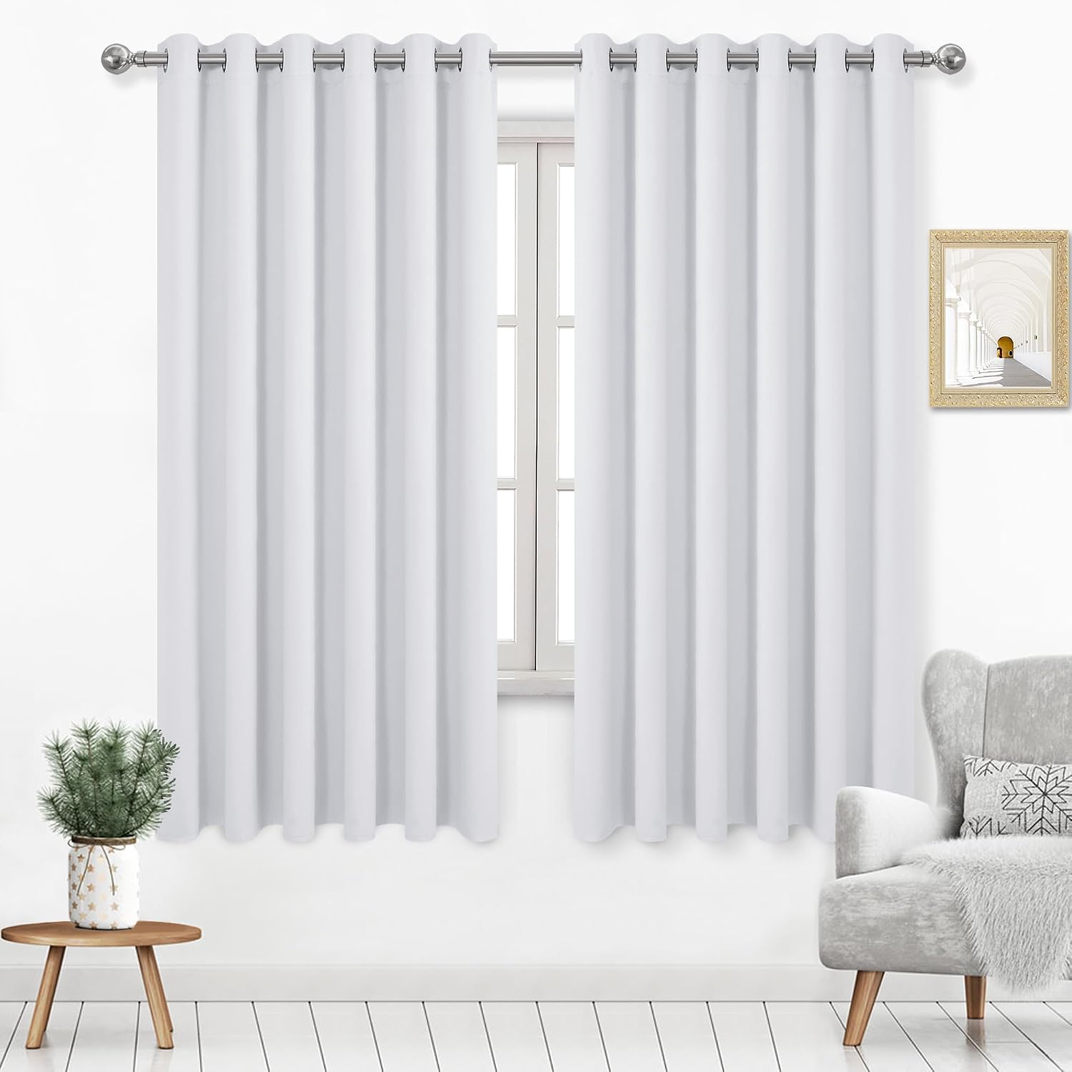 DWCN Room Darkening Curtains for Bedroom 70 x 63 Inch Long Greyish White