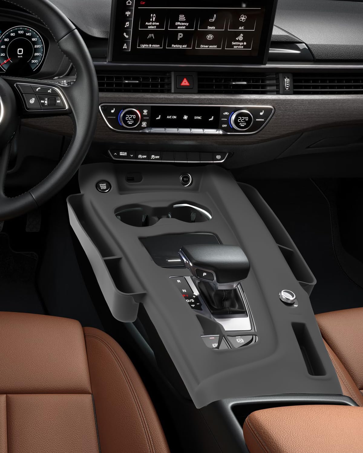 YEE PIN Central Control Gear Shift Panel Trim Cover Compatible with 2016-2024 Audi A5 Accessories, Gear Shift Control Center Console Tray Middle Console Storage Insert Tray Organizer -Silicone Black