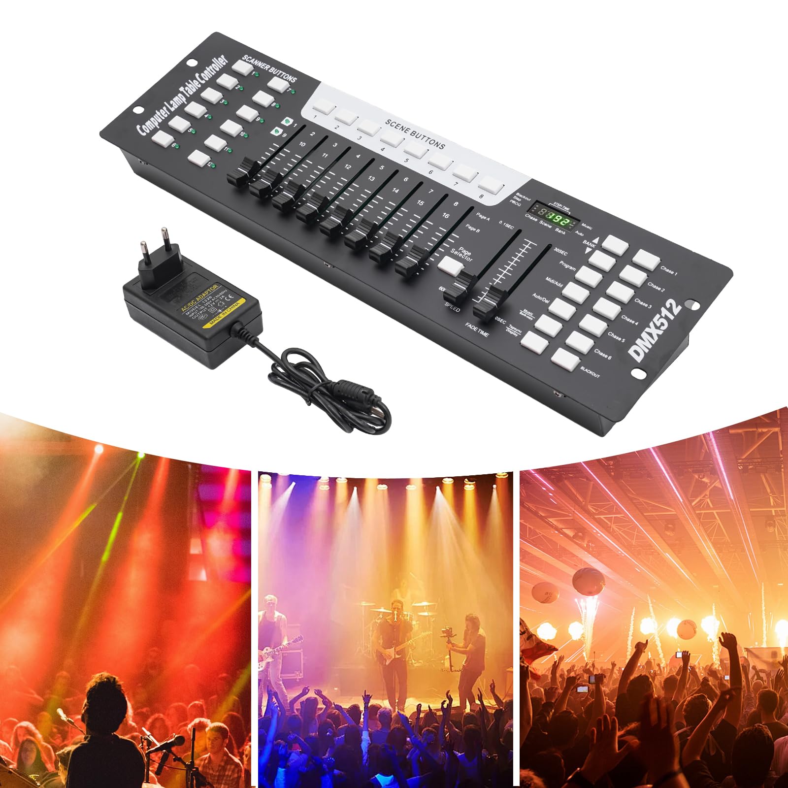 DMX Controlador DMX 512 Consola para iluminación de escenario, 192 canales, consola de 240 escenas para 6 unidades, tablero de luz DMX fiesta, DJ Disco Moving Head Luz escenario lámpara operador