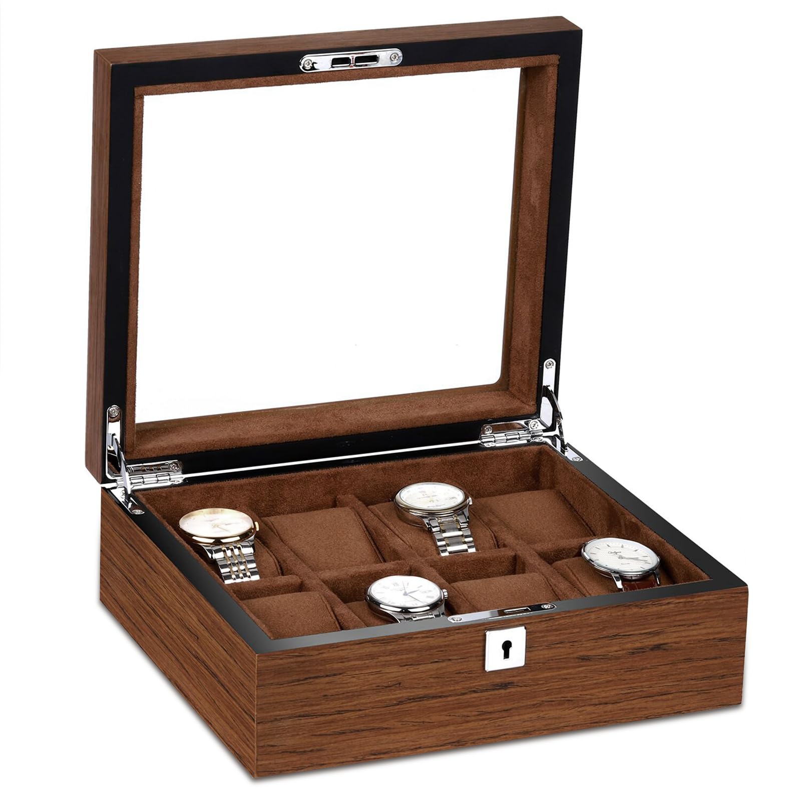 Scatola per orologi da 8 orologi, con coperchio in vetro, custodia per orologi di alta qualità, organizer per orologi da uomo e ragazza