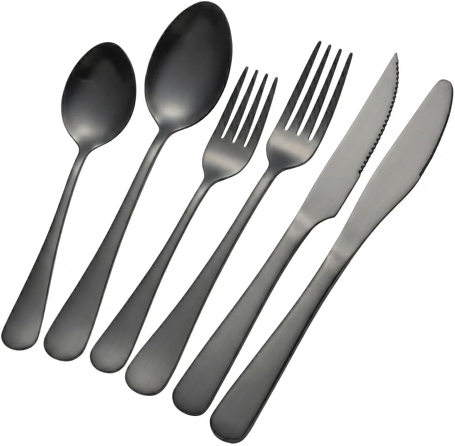 GPY Black Silverware Set, 24-Piece Stainless Steel Flatware Set Service for 4, Titanium Plated Black Eating Utensils, Modern Mirror Finish Cutlery for Kitchen & Home