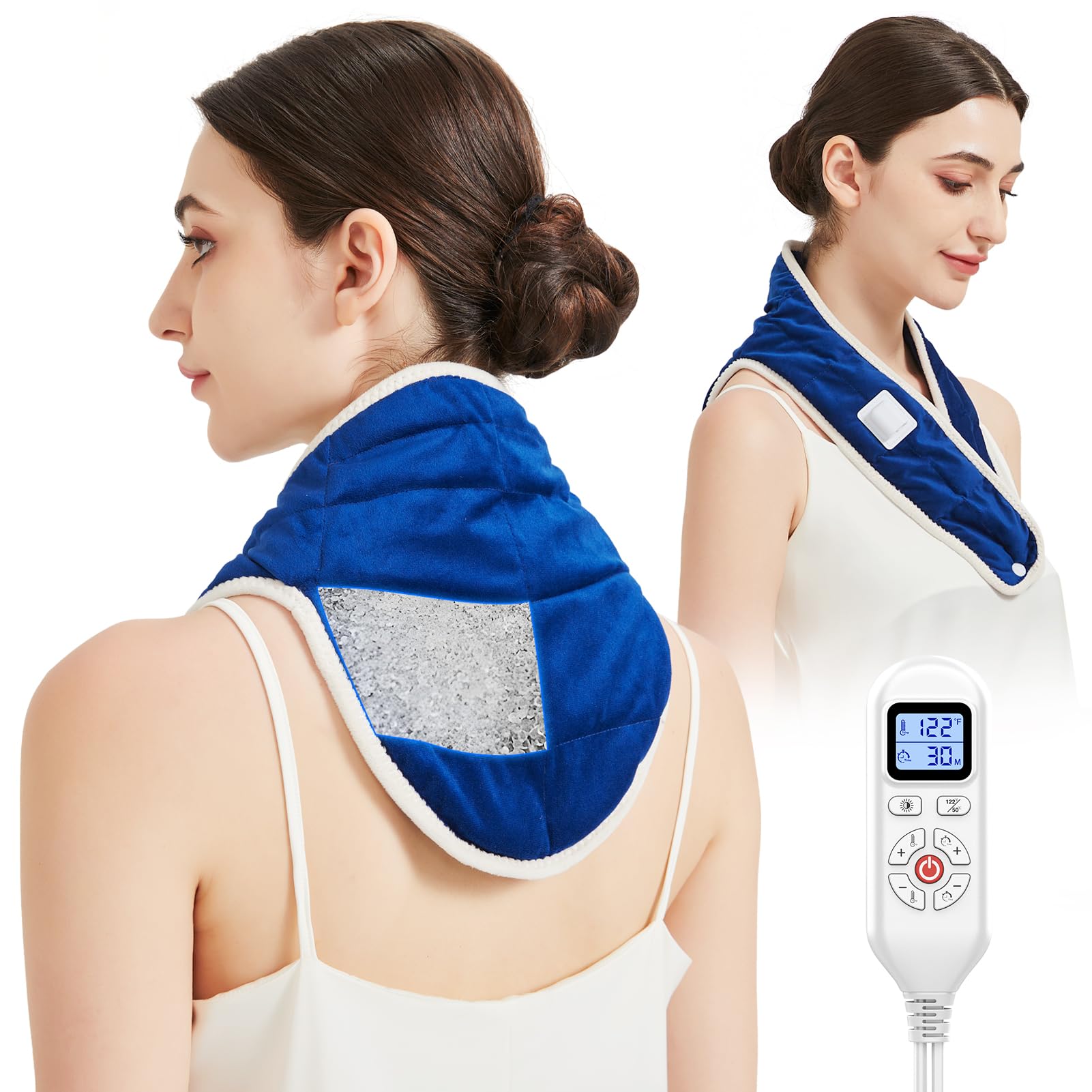 Heating Pad for Neck Pain Relief, Weighted Electric Neck Heat Pad, 20s Fast Heating Neck Warmers, 86-158℉ Heat Level, 10-90min Timer, Auto Shut Off, Gifts for Mom Women Christmas Birthday