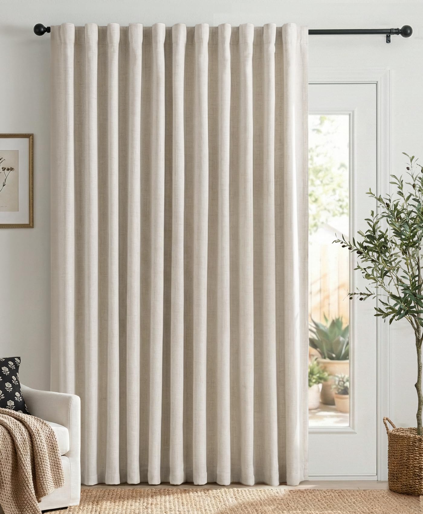 Photo 1 of 100% Blackout Shield Linen Blackout Sliding Door Curtains for Living Room, Back Tab/Rod Pocket Thermal Insulated Curtains for Sliding Glass Doors, 1 Panel Set, 100" W x 84" L, Cream