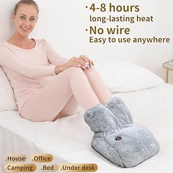 Electric Heated Foot Warmers for Women and Men,Rechargeable Cordless Foot Warmer Heating Pad with 4-8 Hours Long-Lasting Heat, Auto Shut Off with 3 Temperature Setting,High Tube Design