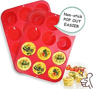 NIKISHAP Silicone Muffin Pan Pet - 2 Packs of 12 Cups Regular Silicone Cupcake Pan, Non-stick and BPA Free, Great for Maki...