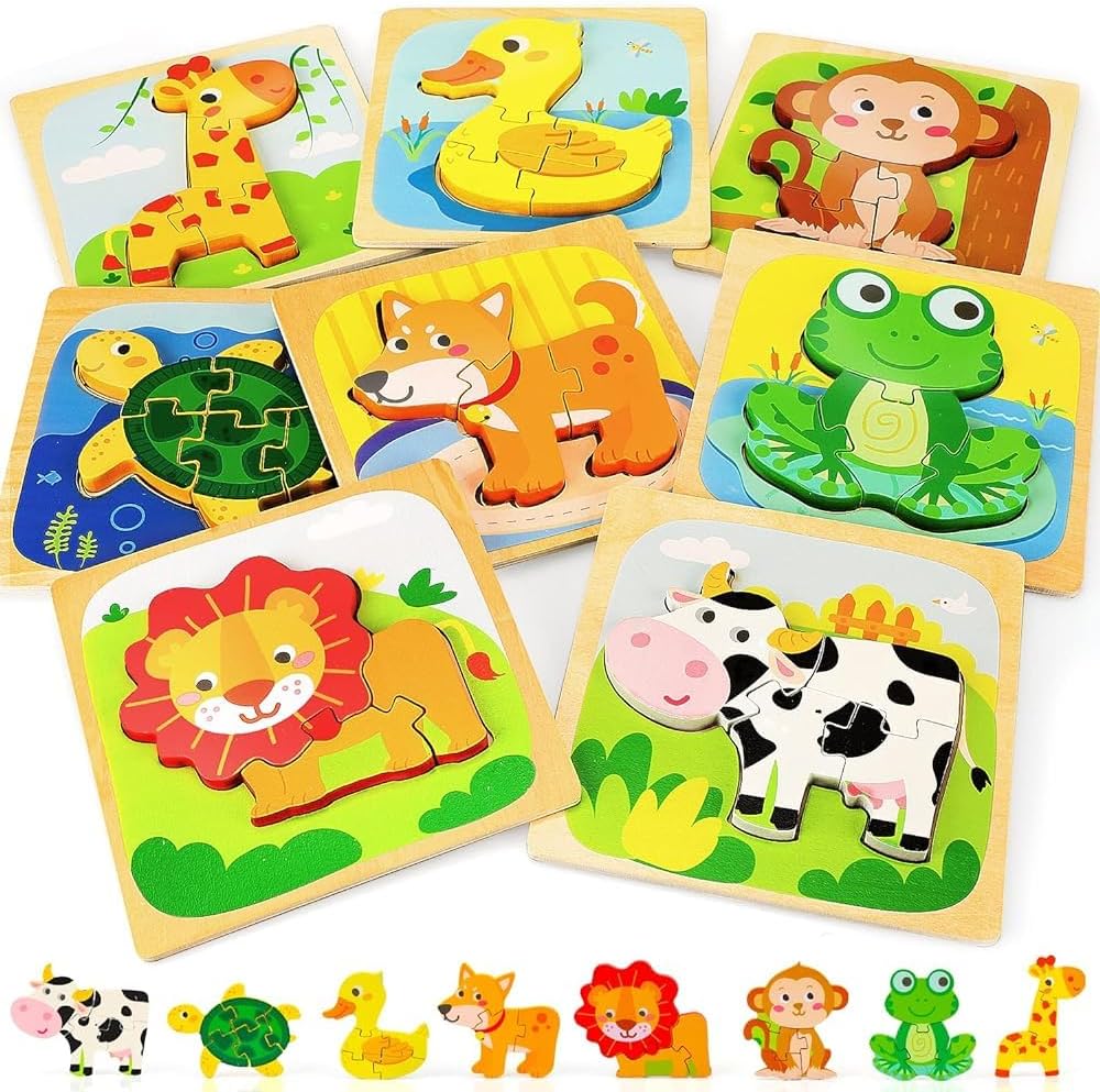 TOY Life Wooden Puzzles for Toddlers 2-4, Montessori Toys for 1 2 3 Year Old Boys Girls, Animals Puzzles Educational Learning Toys 2 Year Old, Christmas Birthday Gifts for Grandkids Ages 6M+