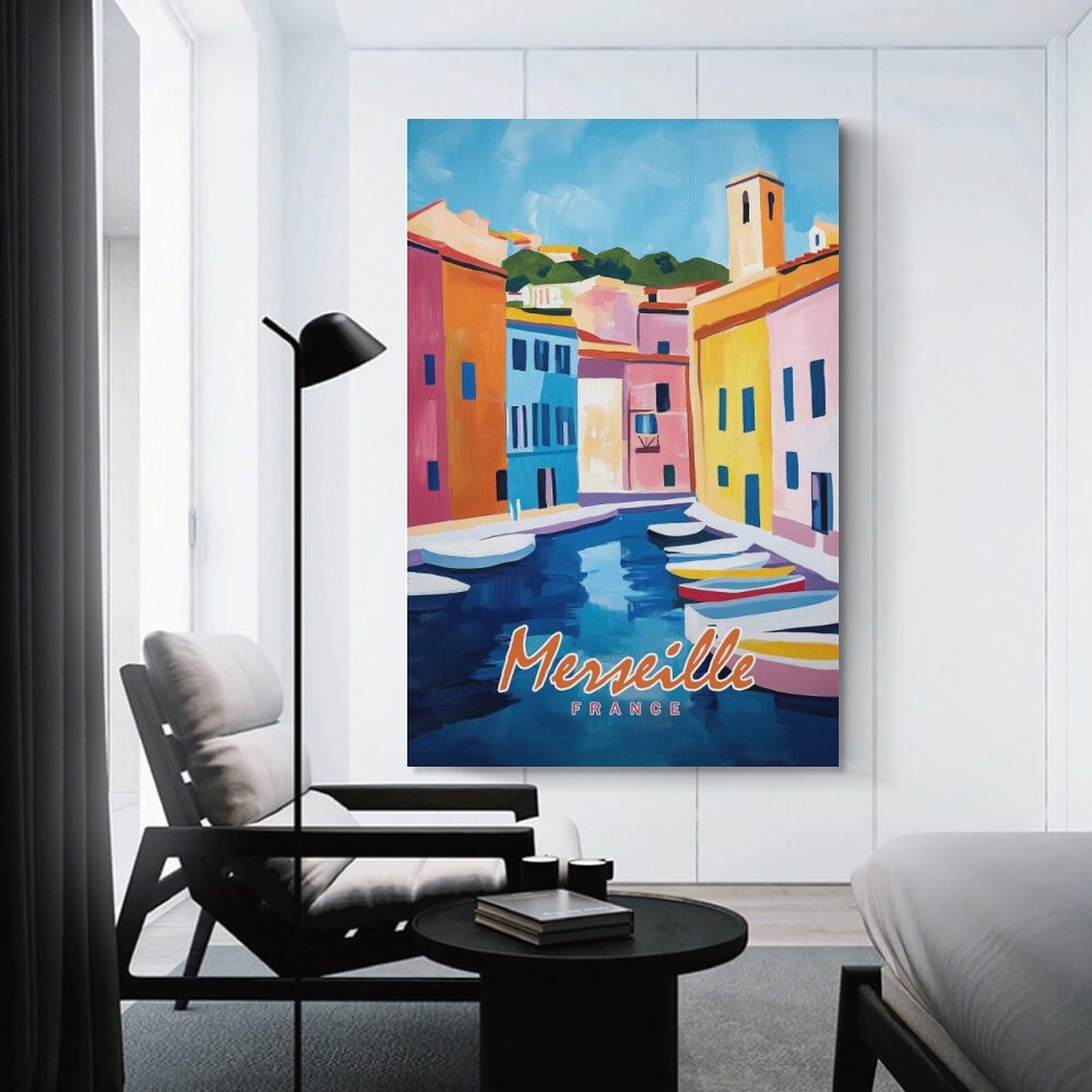 Junmoney Marseille Canal Painting Home Decor Wall Art 20x30inch(50x75cm), for Living Room, Lounge Or Sitting Room, A Home Accent with Warm Character