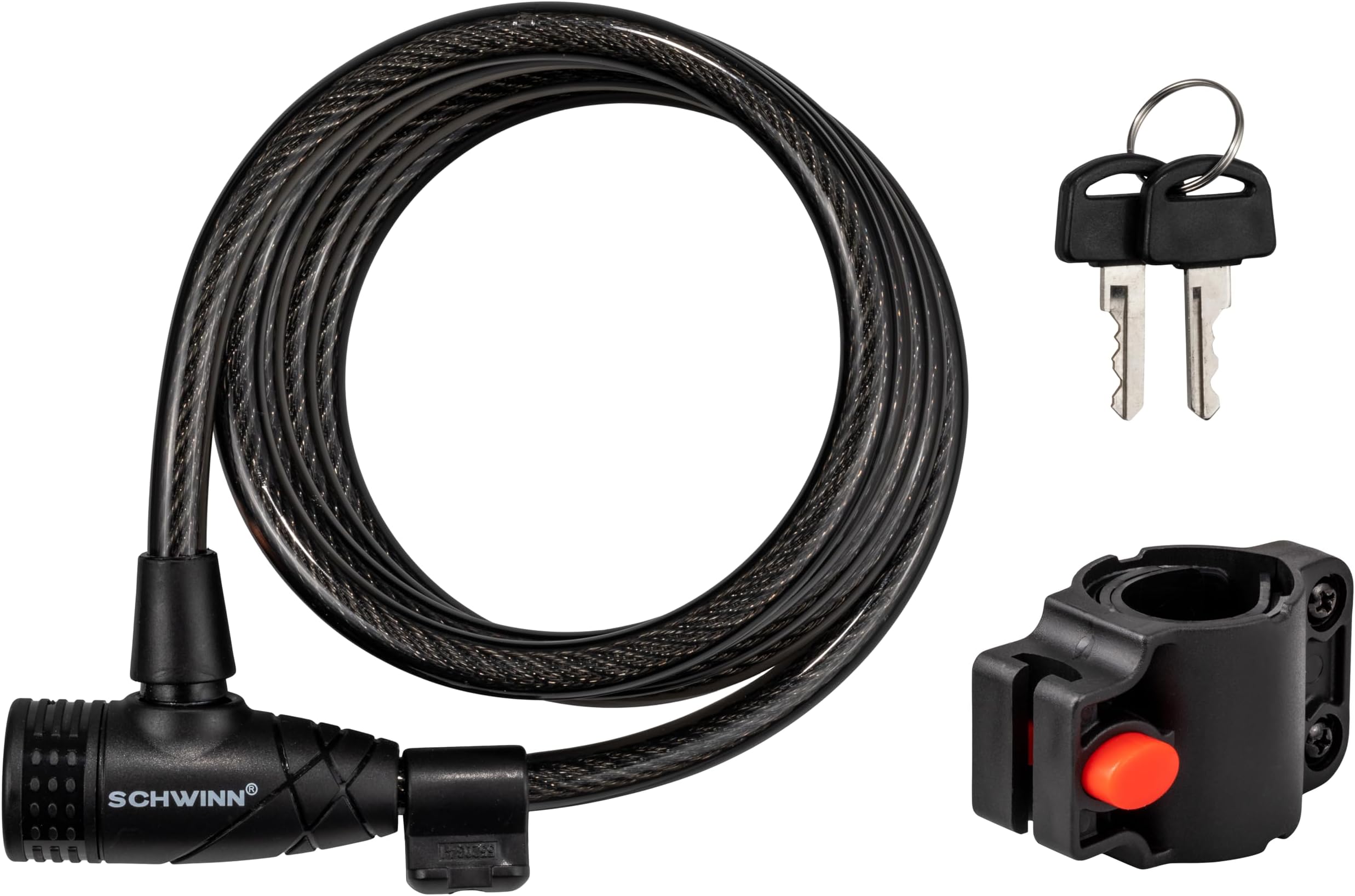 Bike Cable Lock with Keys, 6 ft x 10 mm, Black, Braided Steel, Durable Vinyl Cover, Carrying Bracket for Storage and Transport, Anti Theft Protection, Bike Lock Cable for Security