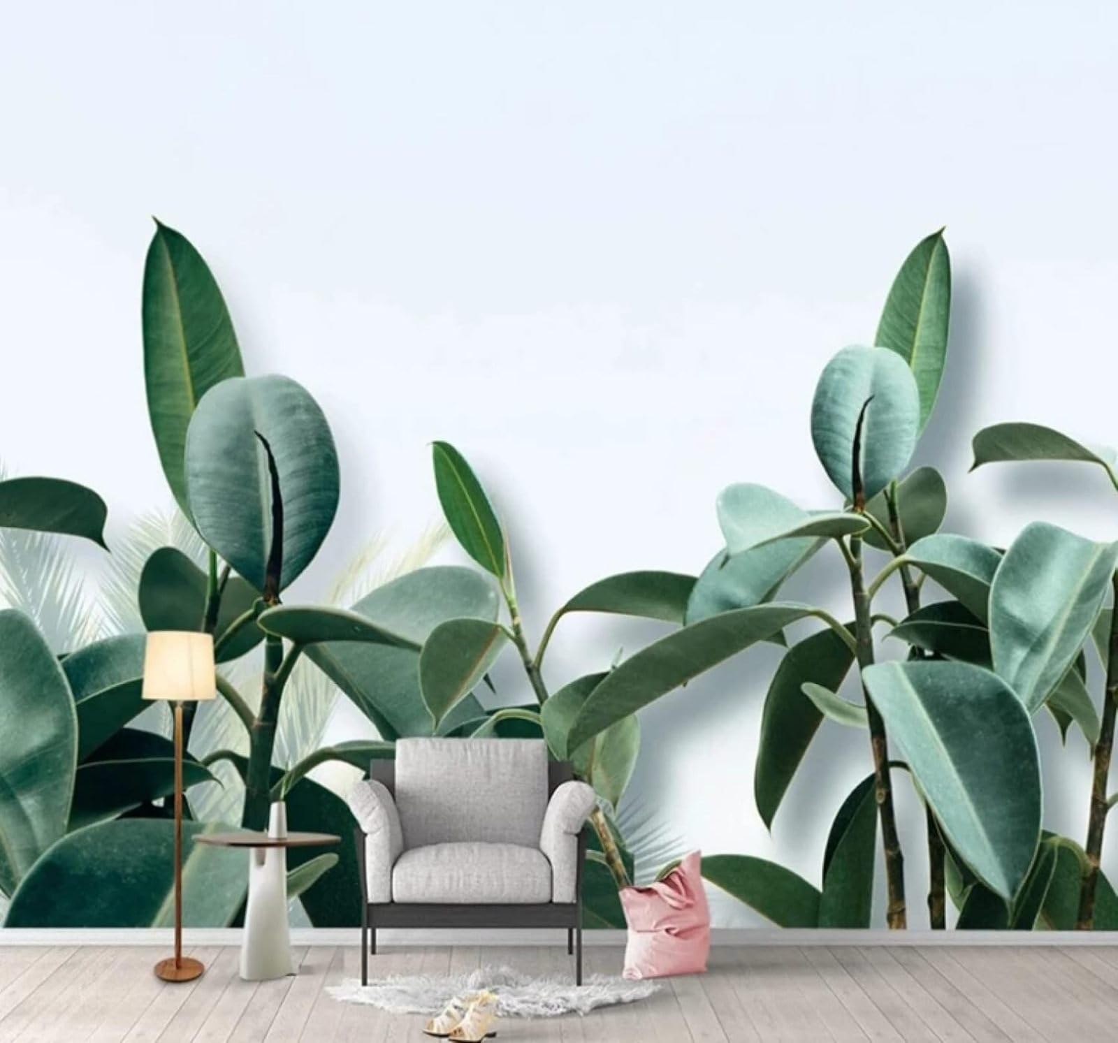 XLMING Fresh Minimalist Three Dimensional Plants Green Leaves 3D Wallpaper Luxury Silk Study Dining Feature Sofa Grey Bedroom Living Room Tv Decorative Wall-200cm×140cm