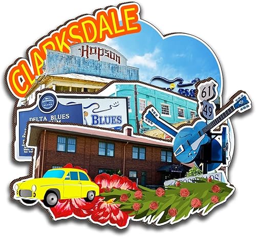 Clarksdale Mississippi USA - Imán de nevera de madera 3D, monumentos de viaje, coleccionables, recuerdos, decoración hecha a mano, 2