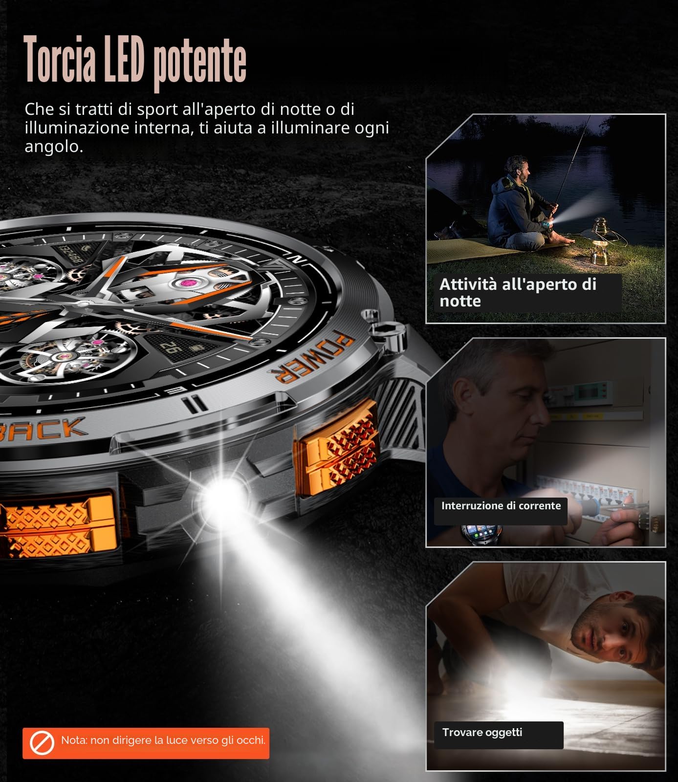 LIGE Smartwatch Uomo con GPS, Monitoraggio Salute, 1.43" AMOLED smartwatch militare con 530mAh Batteria/ 110+ Modalità Sport/LED Torcia/Bussola/Altimetro Orologio Intelligente per Escursionismo
