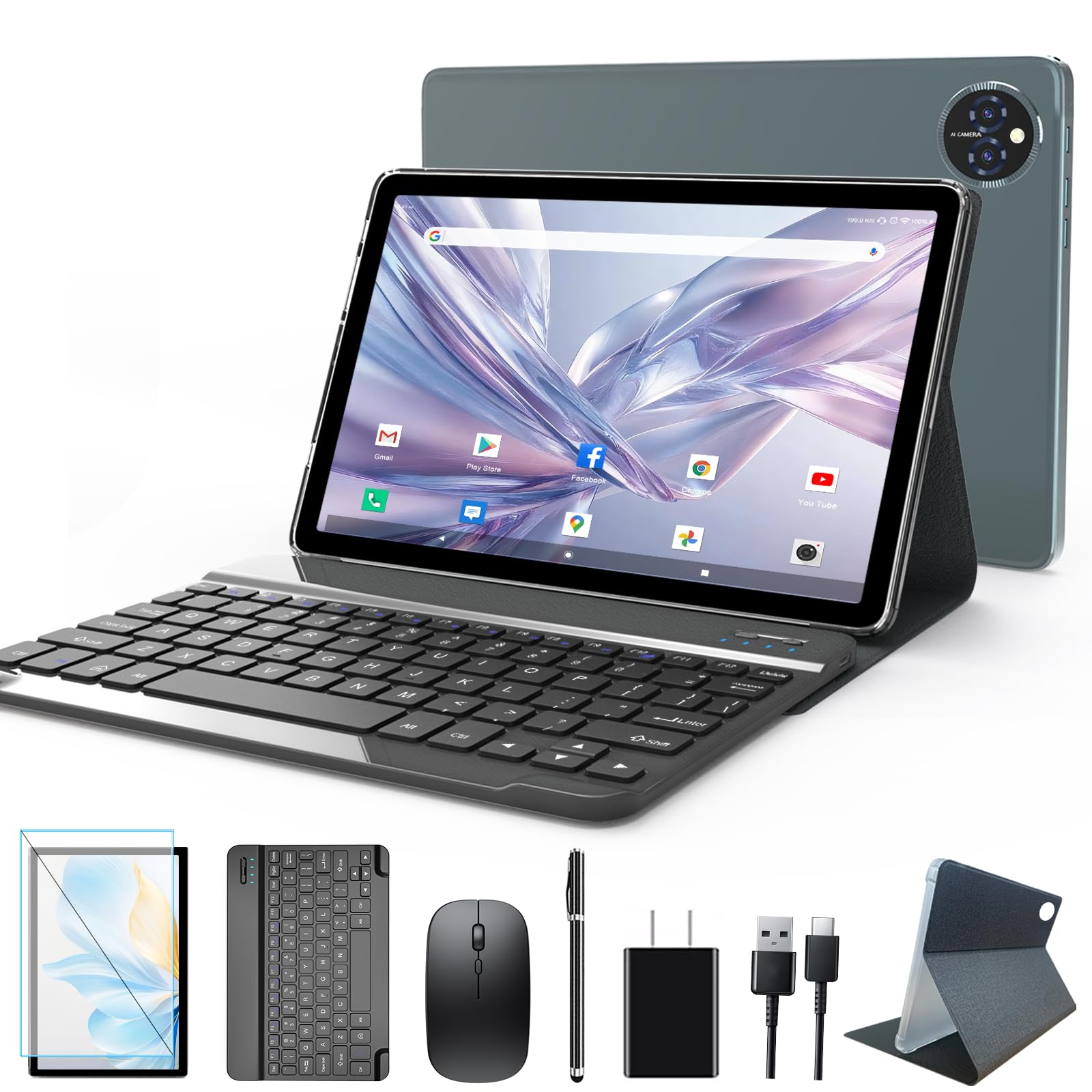14 10" android tablet, 4g octa-core, 128gb storage+14(8+6) gb ram/1tb expandable wifi, 8000mah battery, bluetooth 5.0, 13mp camera + 8mp