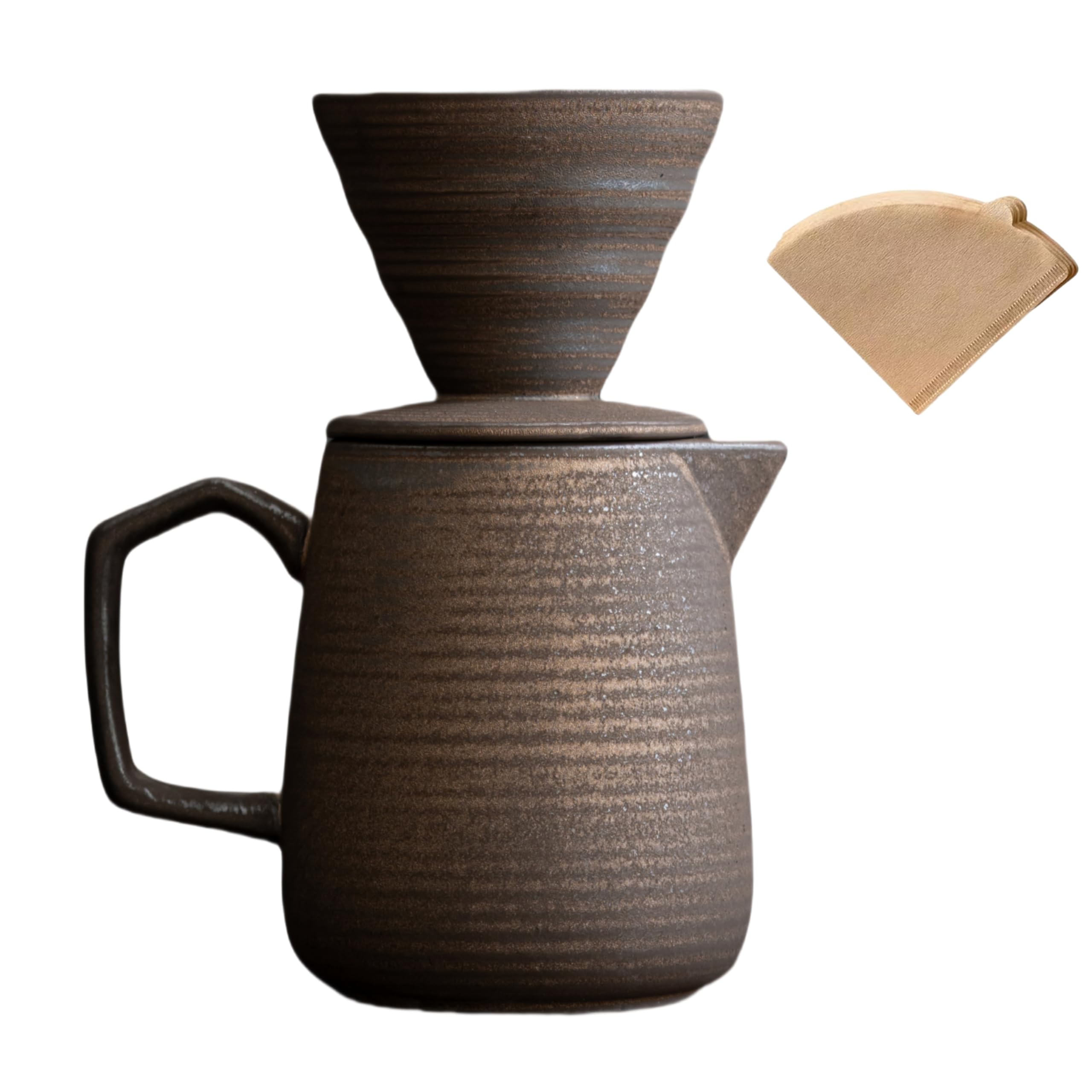 Cafetière en céramique avec 100 filtres en papier V60, 600 ml (doré rétro)